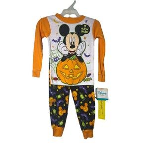 Disney Mickey Mouse Pumpkin Glow-In-The-Dark 2-Piece Pajamas Size 24 Mos. BNWT!